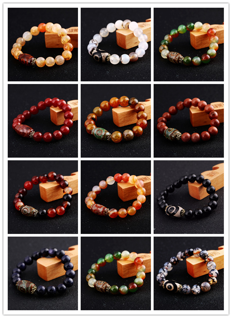 

14mm Men's Jewelry Agate Bracelet Chinese Style Dzi Beads Longan Retro Natural Crystal Love Gift Soy Punk Rock Pulseira Erkek