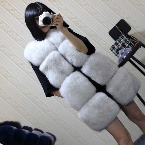 

Luxury Fake Fur Vest Gilet Coats Women CHEAPEST Mid Long Faux Fur Vest Jacket F0396 Sleeveless Black White Colors S-2XL