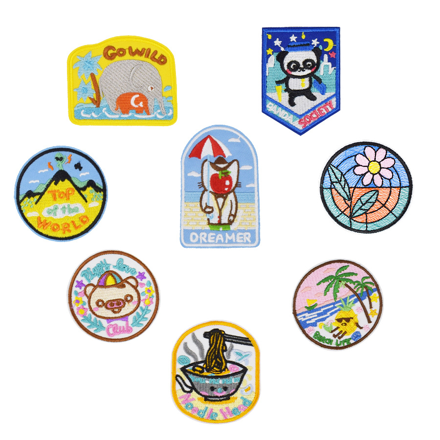 

10PCSLandscape Series Patches for PineappleCoconut Panda Noodle Piglet Kitten Sunflower Elephant Fabric Patches Ironing on Kids Attire Patch