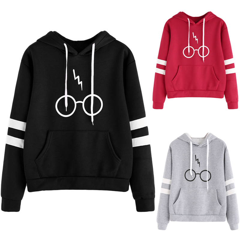 Harajuku Women Hoodies Tops Glasses Printed Hooded Sweatshirt Streetwear Casual Female Drawstring Long Sleeve Pullover Moletom L18100704