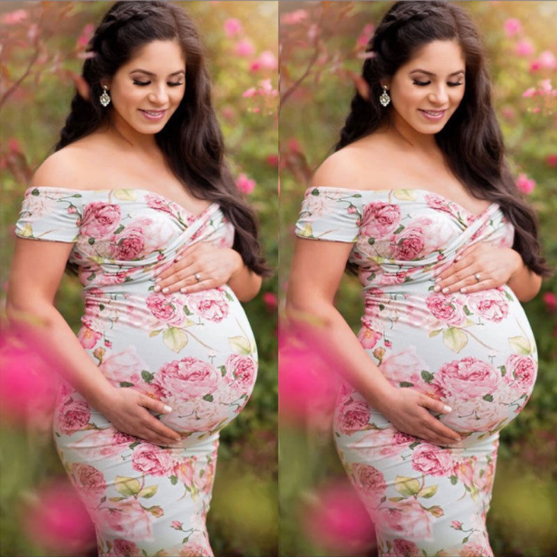 

Fashion Maternity Photography Props Pregnant Women Maxi Gown Dress Extra Long Ankle-Length Maternity Dresses for Photo Shoot, White