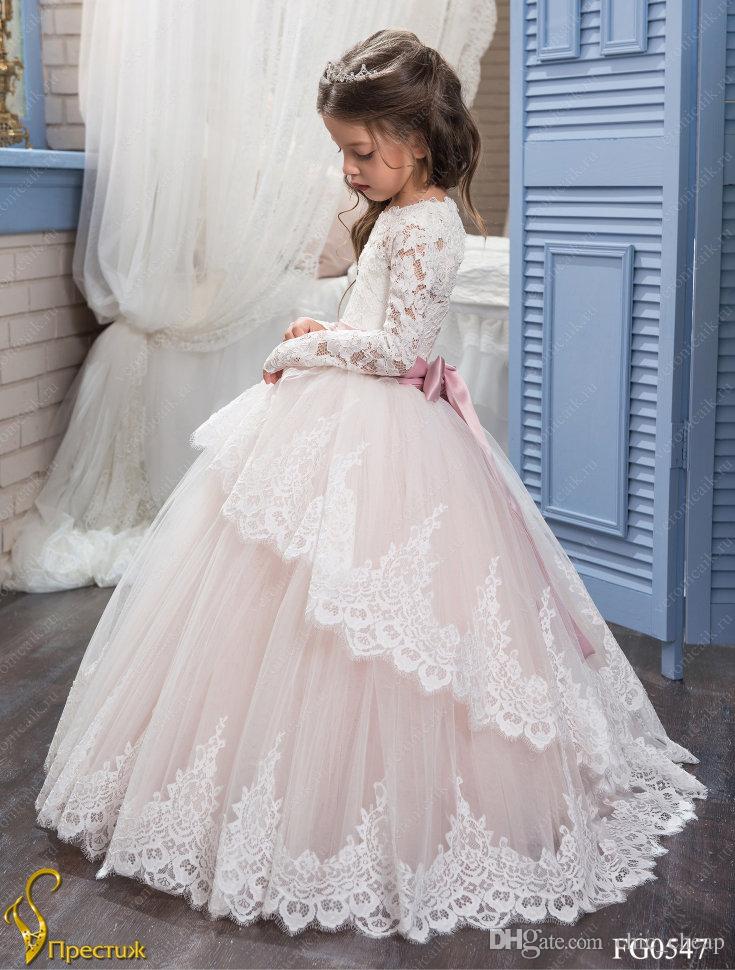 

Luxurious Arabic Flower Girl Dresses Long Sleeves Lace Ball Gown Child Wedding Dresses Vintage Little Girl Pageant Dresses, Grape