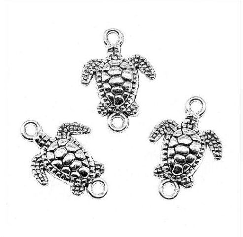 

200pcs/lot Ancient Silver Alloy Sea Turtle Charms Components Pendants For diy Jewelry Making findings 21x14.5mm