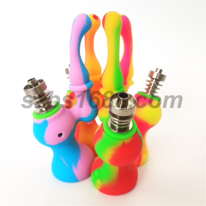 

Bong Dab Rig Bubbler Silicone Pipes Hookah Water Pipes silicone Bongs Heady Mini Pipe Wax Oil Rigs Hookah beaker pipes with top titanium