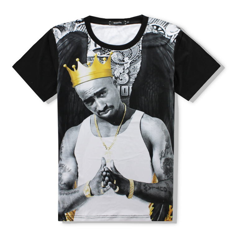 

Mens Fashion 3D T Shirt Hip Hop Short Sleeve Tops Free Shipping Rapstar Singer Crown Printed Tee Streetwear for Men