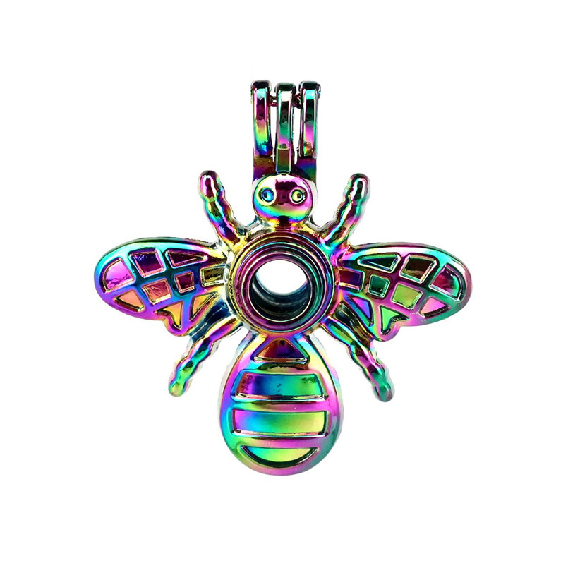 

10pcs/lot Rainbow Color Bumble Bee Beads Cage Locket Pendant Diffuser Aromatherapy Perfume Essential Oils Diffuser Floating Pom, Silver