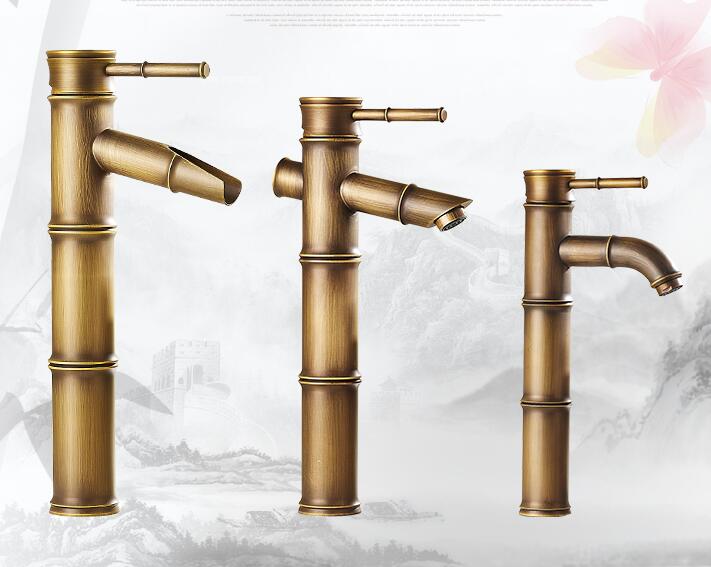 

18 Type antique bathroom sink basin faucet retro, Bamboo style single hole basin faucet vintage, Brass hot and cold