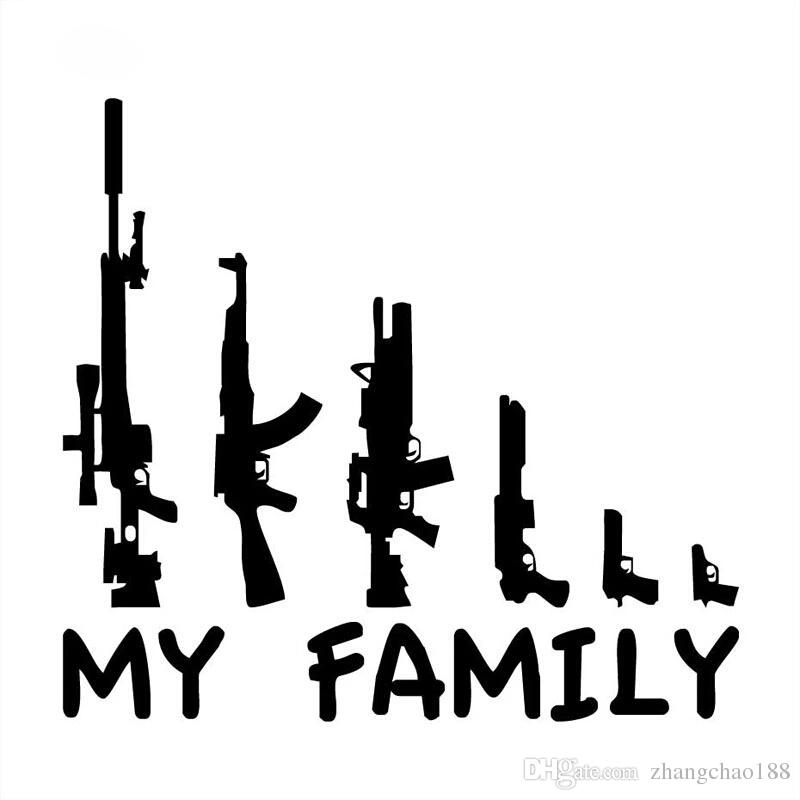 

14.5*13.3CM MY FAMILY cartoon gun vinyl cr sticker black/silver CA-0040