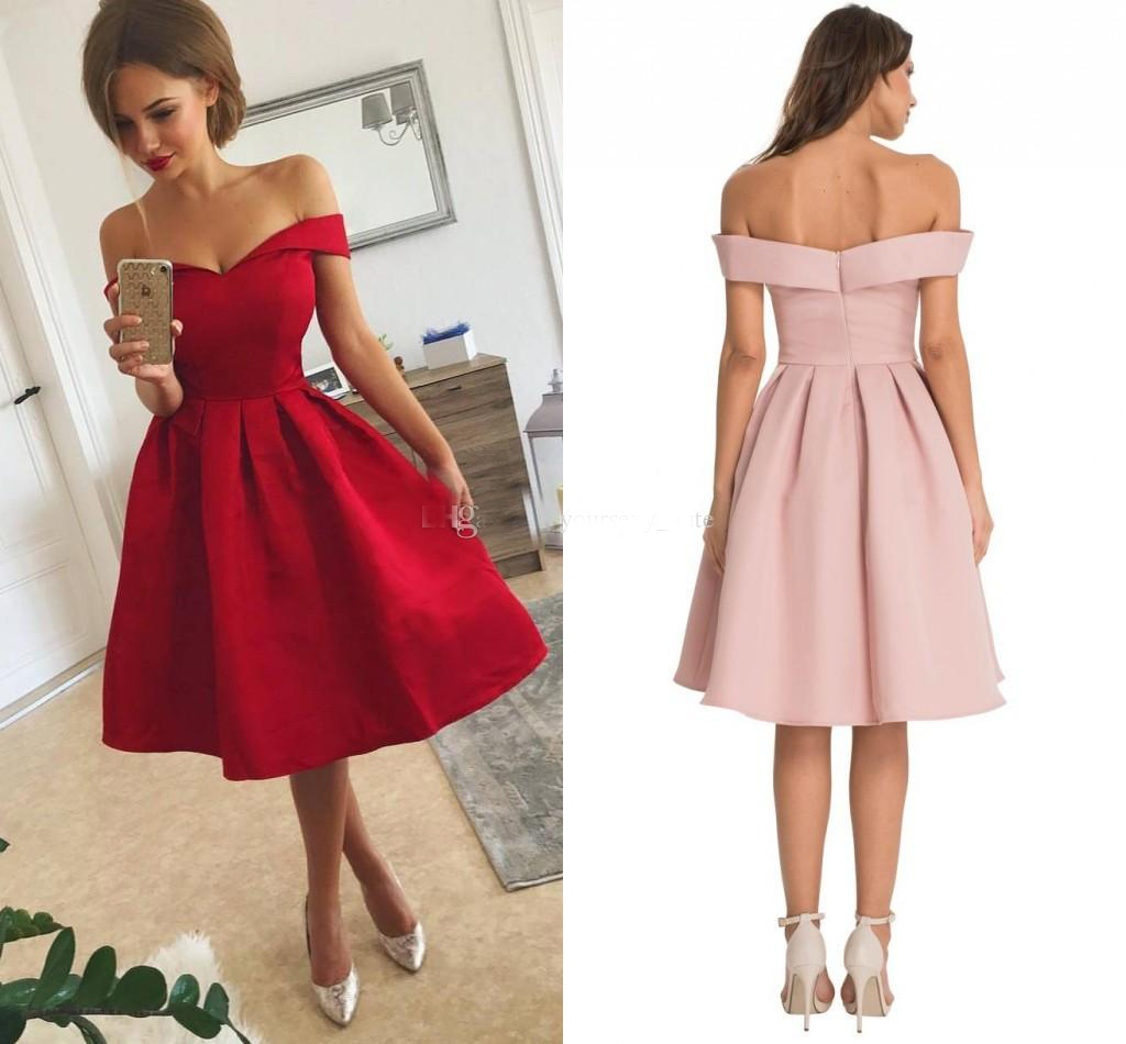 

Cheap Simple Red Short Prom Dresses Satin Ruffles Off Shoulder Knee Length Homecoming Party Dress Custom Made Evening Gowns, Lavender