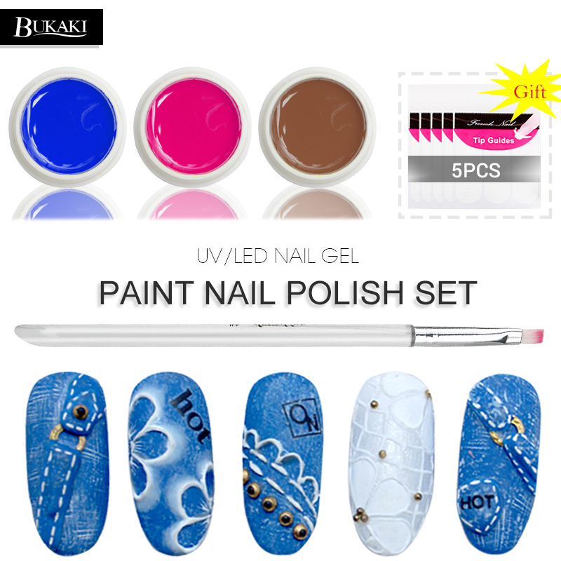 

BUKAKI 9pcs/lot Paint Nail Paolish Nail Art Set UV Gel Lacquer Draw Varnish Hybrid Paintting Pen French Tips Stickers Free, Zhg544