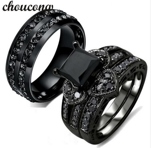 

Choucong Fashion ring for women men 5A zircon Cz crystal Stainless Steel Lovers Party Wedding Band Ring Black gold Color
