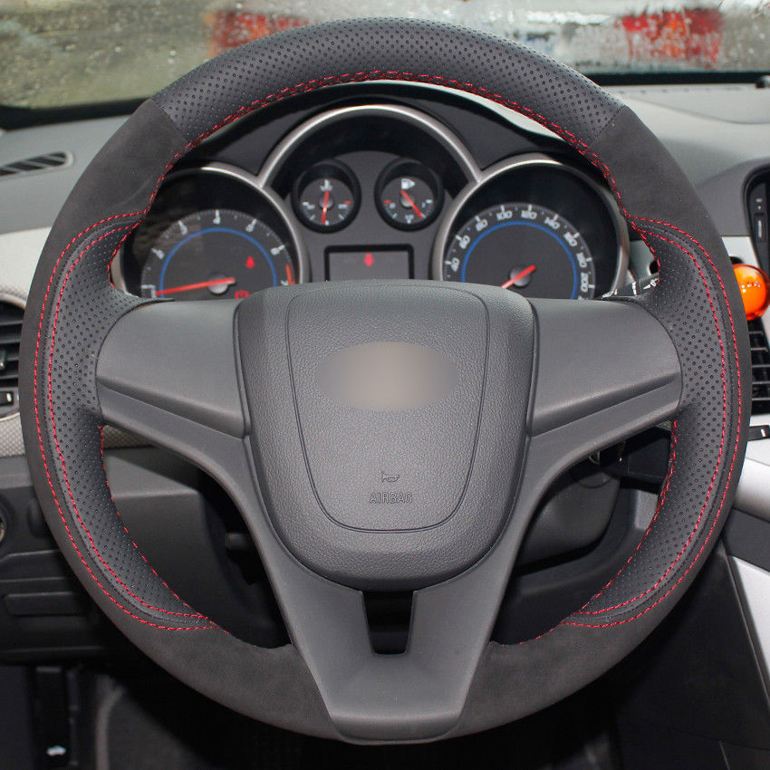 Top Leather Steering Wheel Hand-stitch on Wrap Cover For Chevrolet Cruze Aveo-image-429668180