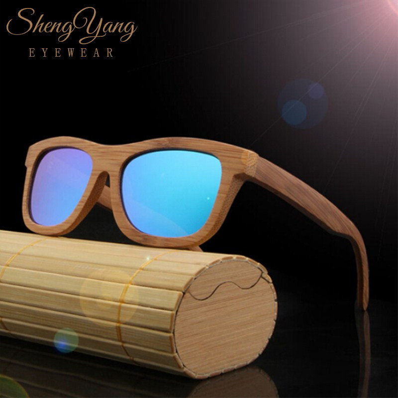 

SHENGYANG Vintage Glass Bamboo Wood Sunglasses Women Men Retro UV400 Polarized Wooden Lens Sun Glasses Eyewear Frame Handmade