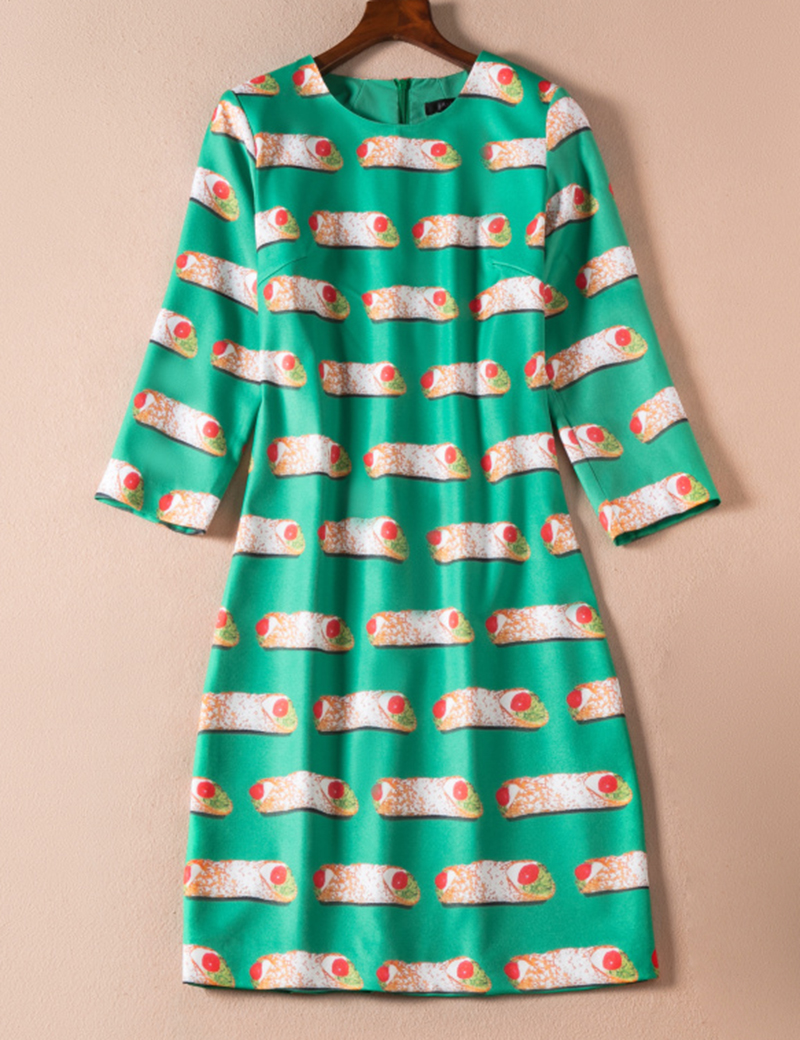 

Fashion Print Women Sheath Dress 3/4 Sleeve Round Neck Casual Dresses 07K804, As pictures