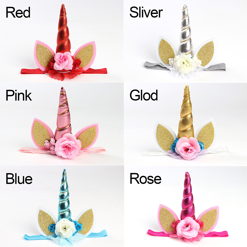 

Fashion Girls Unicorn Headband Fashion Children Sequined Flower Accessories Cute Toddler Baby Hairband, Red