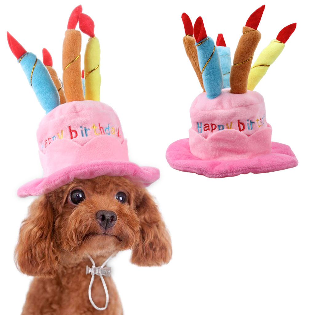 

Pet Birthday Hat Clothes For Cats And Dogs Puppy Cake Cap With Candles Super Cashmere Fabric Pink Blue
