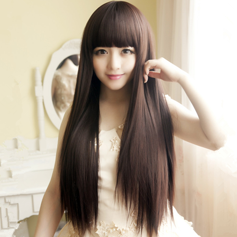 Livraison gratuite nouvelle haute qualité mode image perruque nouvelle mode femmes fille brun foncé Cosplay fête longue droite cheveux perruques