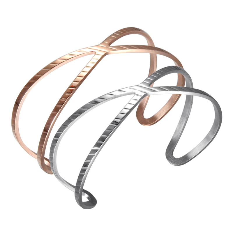 

316L Stainless Steel Jewelry X Crossover Silver Rose Gold Plating Cross Cuff Bracelet Bangle Environment Friendly Opened Cuff Bangle Jewelry
