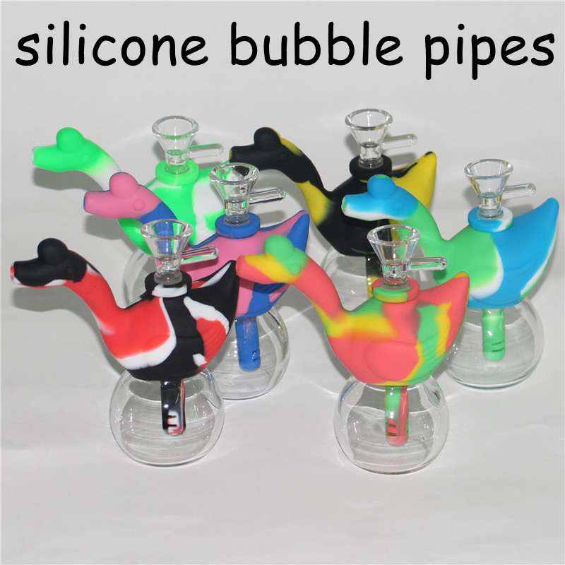 

glass beaker Mini Multi Silicone Water Pipe printing glass bongs glass water pipe for choice new design swan silicone bubbler bong