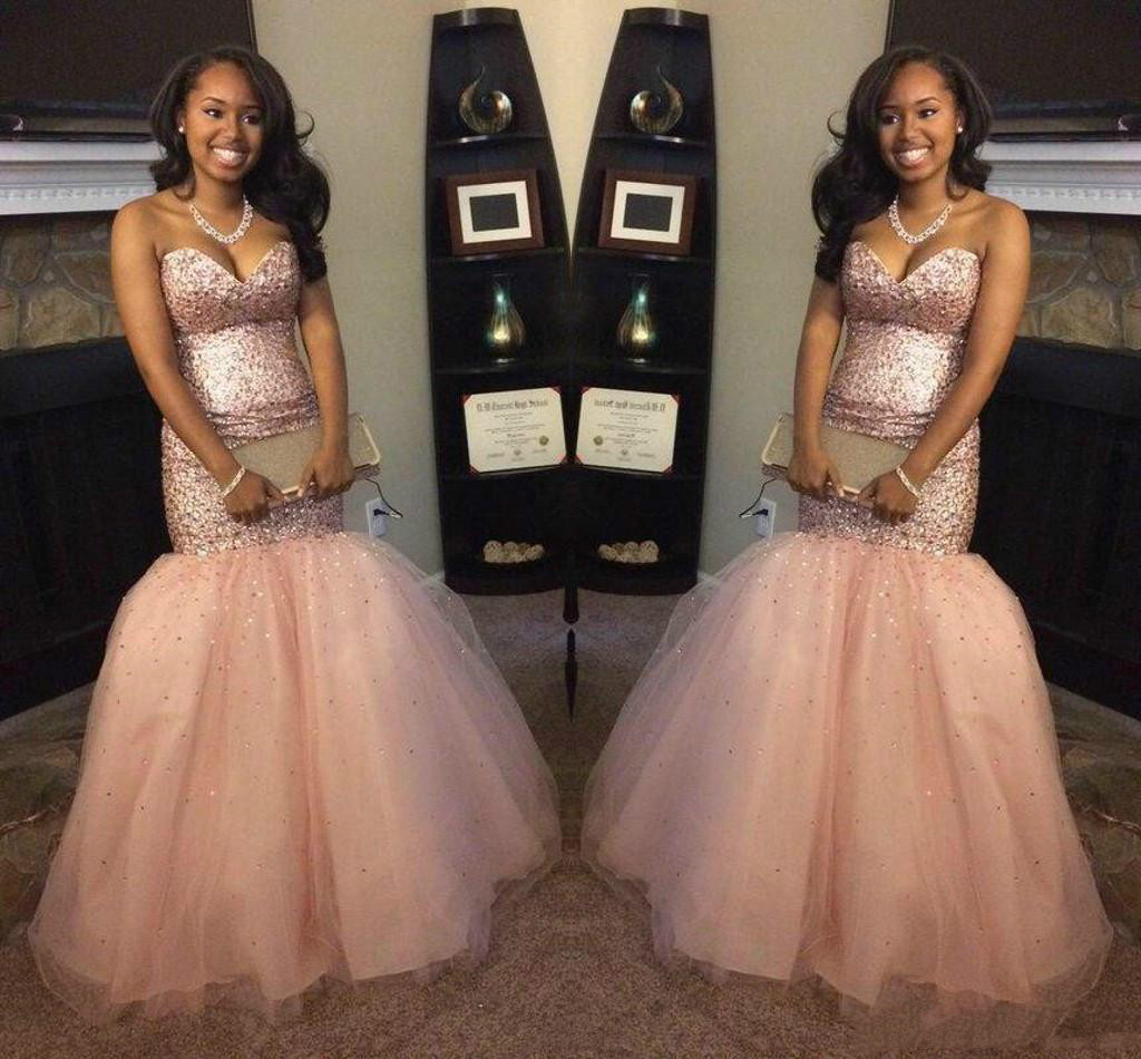 

Bling Bling Sequins Beads Mermaid Evening Dresses Pink Sweetheart Vestidos De Festa Party Dress Prom Formal Pageant Celebrity Gowns Ball, Brown