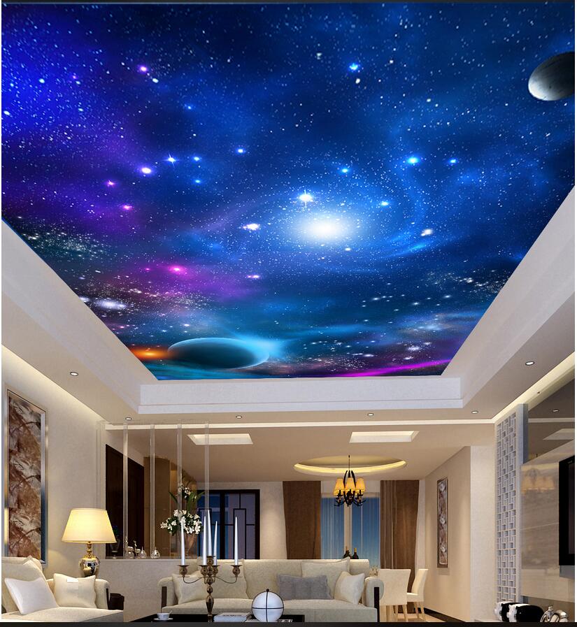 

3d ceiling murals wallpaper custom photo non-woven mural 3d wall murals wall papers home décor Cosmic sky ceiling ceiling roof painting, Sky blue