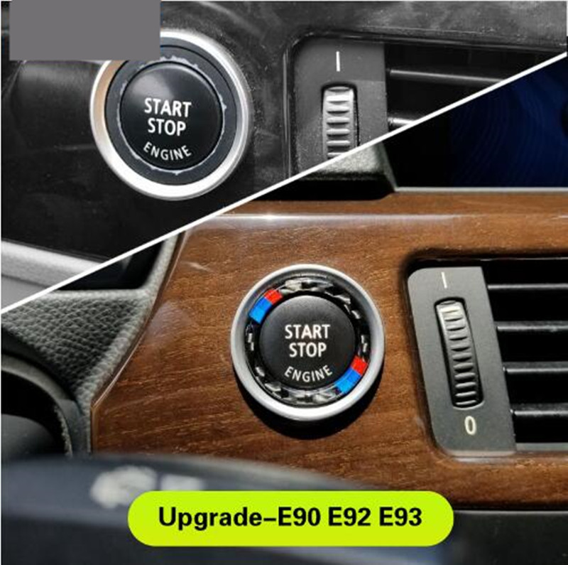 Pour bmw e90 e92 e93 fibre de carbone voiture moteur démarrage anneau d'arrêt M bande garniture cercle allumage porte-clés 3 série accessoires