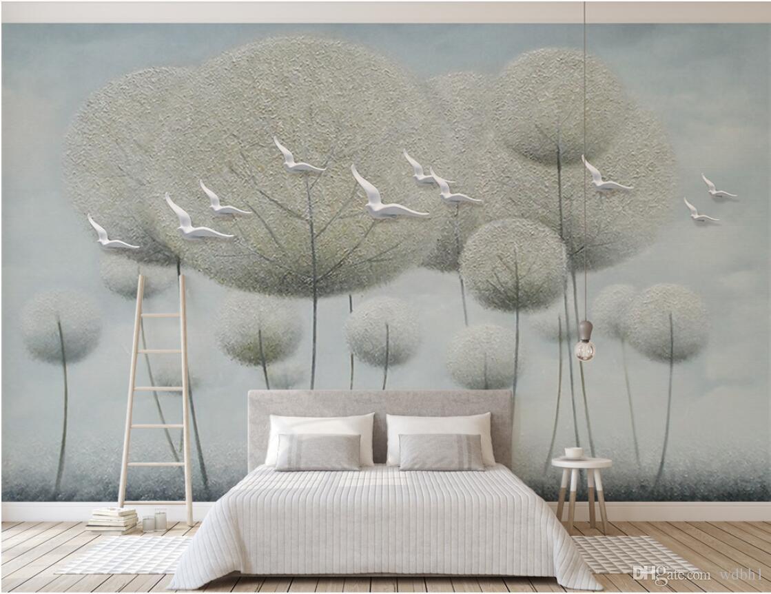 

3d wallpaper custom photo Non-woven mural New Chinese abstract forest big tree flying bird landscape oil muals wall paper for walls 3 d, Pictures show