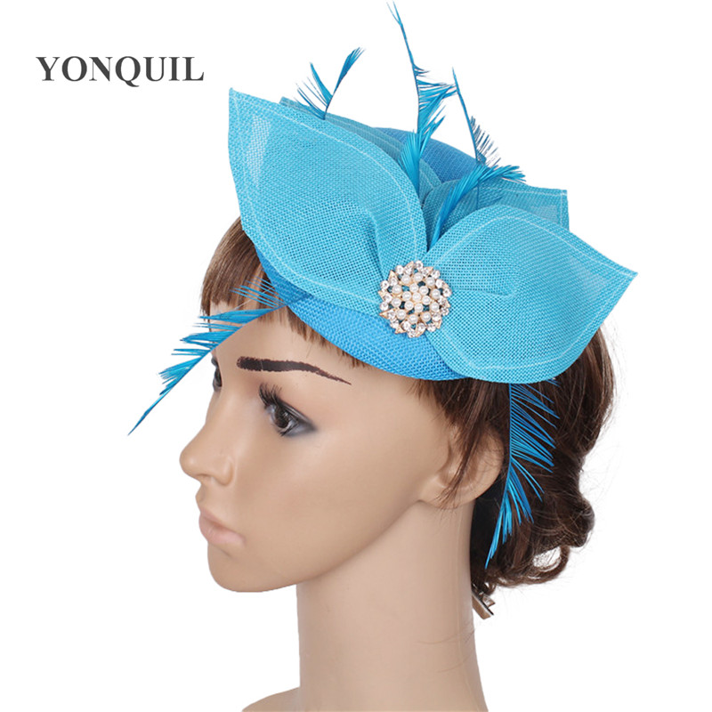 

Women new style fascinator imitation leaves adorned fascinator hat base with feather headdress party Occasion Fashion DIY hair accessories