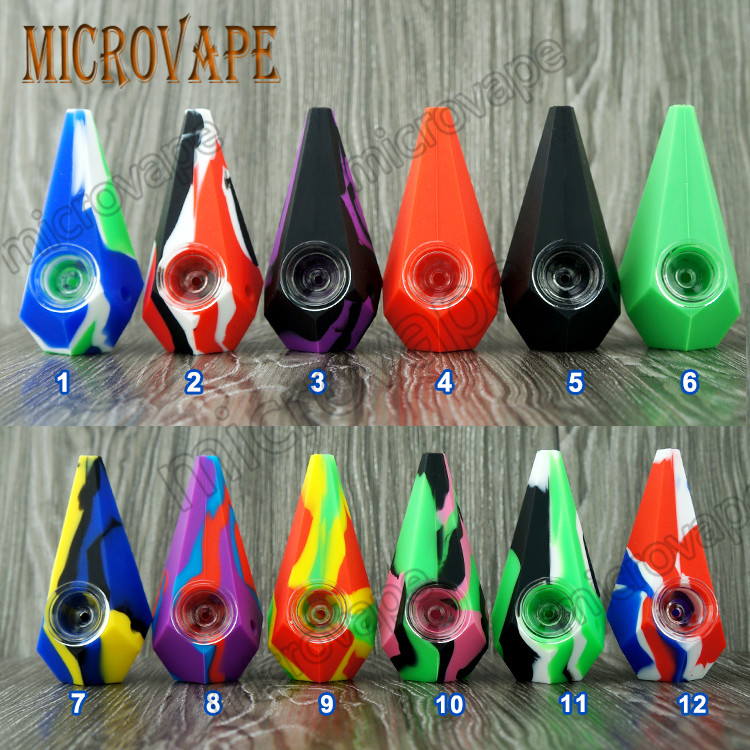 

Newest Diamond shape Silicone Tobacco Smoke Pipes Water Hookah Bong 12 Colors Portable Hand Pipes With galss Bowl j01