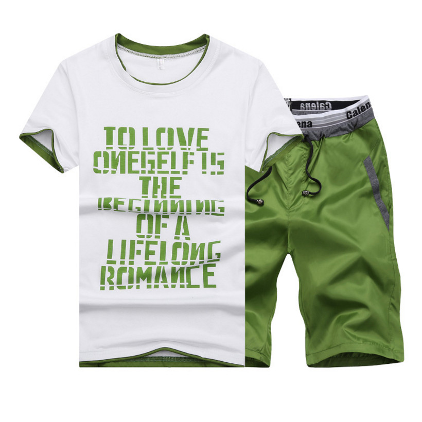 

2018 Summer Men Set Mens Tracksuit T-Shirt+Shorts Pants Casual Sweatshirt Men's Sportswear Suits Summer Style Men Set Sweatshirt, Green
