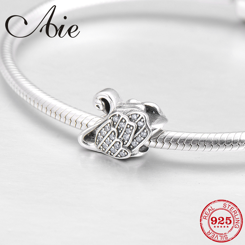 

Beautiful swan 925 Sterling Silver Sparkling charming CZ fine Bead Fit Original Pandora Charm Bracelet Jewelry making, Black