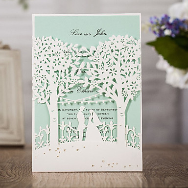 

OEM Laser Cut Invitations Customized Wedding Invitation Cards With Trees Lovers Hollow Personalized Wedding Invitations #BW-I0509, Ivory envelopes