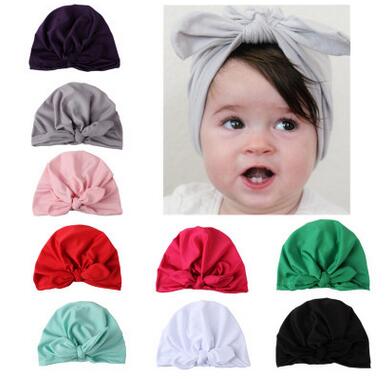 

New Europe US Baby Hats Bunny Ear Caps Turban Knot Head Wraps Infant Kids India Hats Ears Cover Childen Milk Silk Beanie, Multi