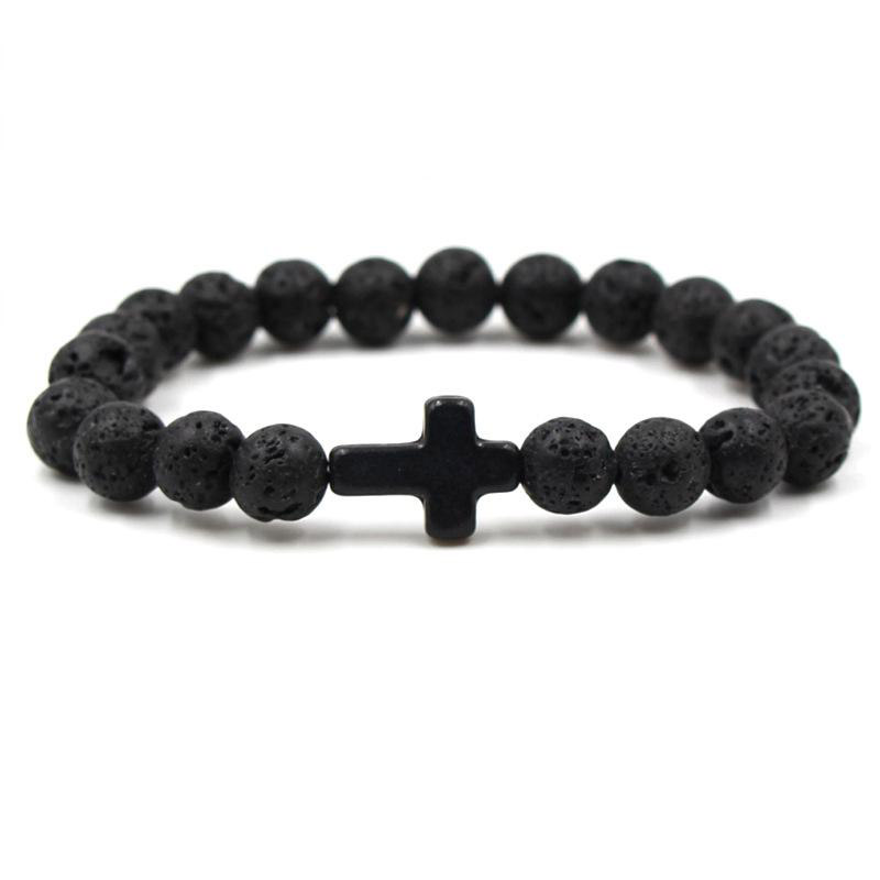 

8mm Lava Rock Beaded Bracelets Fashion Natural Stone Charm Jewelry 8 Colors Turquoise Cross Bangles Stone Cuffs Bracelet
