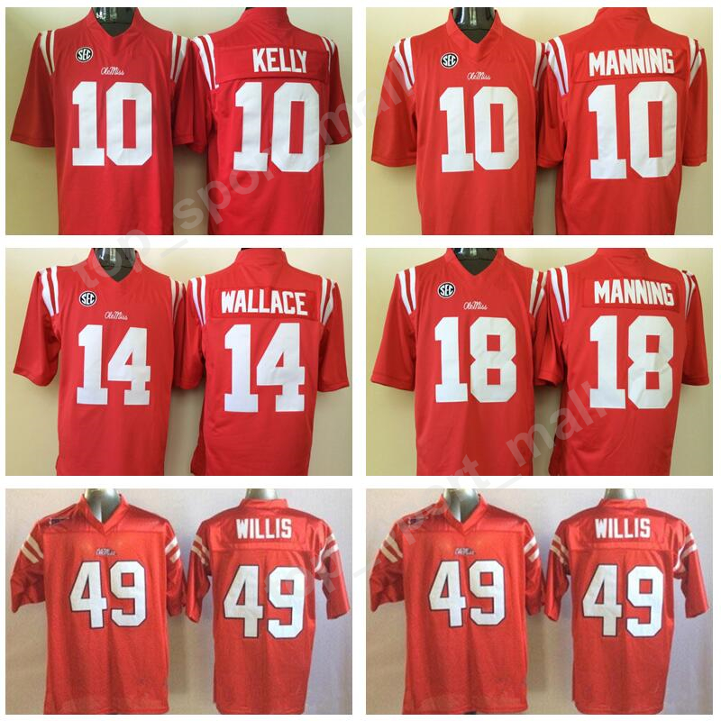 

NCAA Ole Miss Rebels Football 10 Eli Manning Jersey SEC College 10 Chad Kelly 14 Bo Wallace 18 Achie Manning 49 Patrick Willis, 10 red