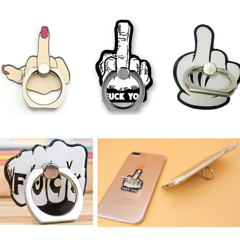

50Pcs-Pack Fashion Universal Middle Finger Up Grip Holder Rotating Ring Holder For iPhone Samsung Smart Phone MP3 Car Mount Stand