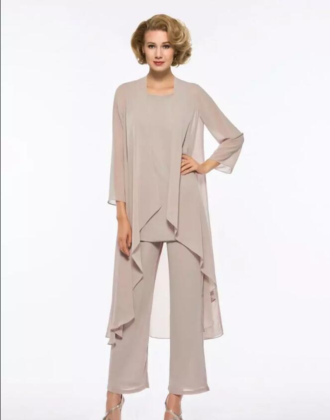 Costume pantalon pour mère de la mariée, grande taille, 3 pièces en mousseline de soie pour robe de mariée sur la plage, robe de mère à manches l