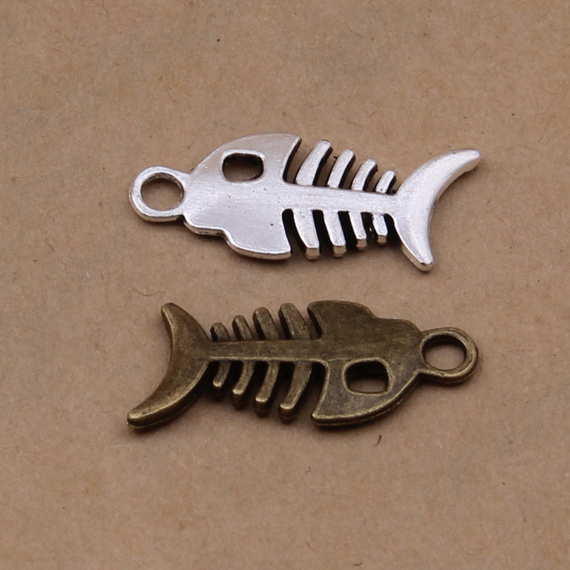 

500 pcs Fish Bone Charms Antique Silver & bronze Plated Pendant Bracelets Necklace Jewelry Making Accessories DIY 26x12mm