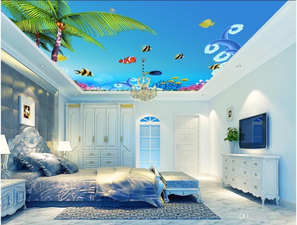 

3d ceiling murals wallpaper custom photo non-woven wall murals Fantasy Coral Underwater World Ceiling Ceiling, Picture shows