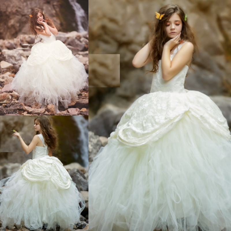 

Ivory Ball Gown Flower Girl Dresses For Wedding Lace And Tulle Princess Girls Pageant Gowns Baby Girl Formal Wear Custom Made Cheap, Pink