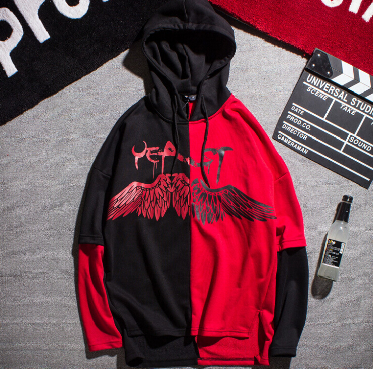 

Men Women Couples Hooded Hoodies Autumn New Hot Tops Sweatshirts Feather Water Drop Wing Design Pullovers Hoodies, Red