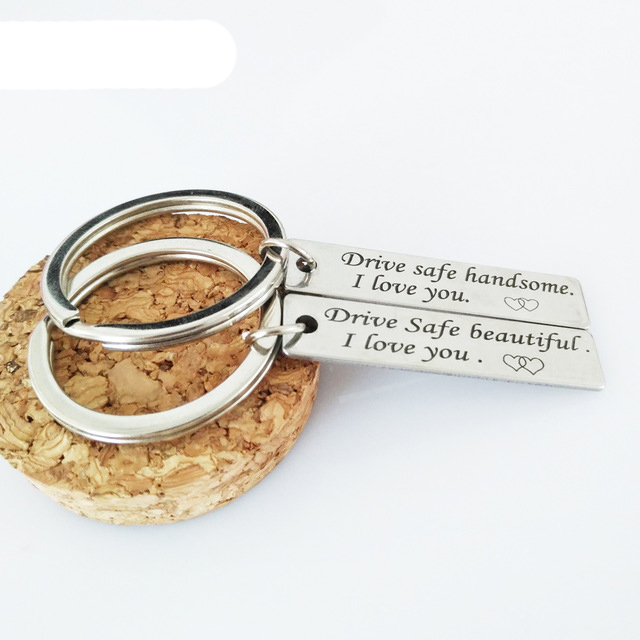 "Drive Safe Handsome/beautiful I Love You" Key Ring Couples Keyfob Keychain Creative Gift Lovely Keyring For Women Men Lovers-image-421154174