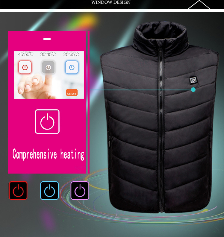 

Man USB fever vestVest men warm down cotton working clothes smart clothing USB heating clothing volunteers vest s-4xl, Black;white
