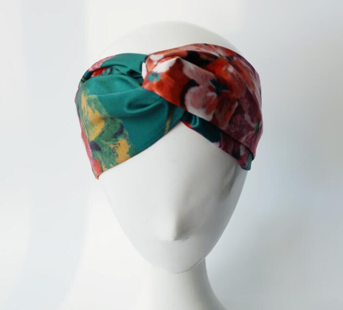 

2022 Designer 100% Silk Cross Headband Women Girl Elastic Hair bands Retro Turban Headwraps Gifts Flowers Hummingbird Orchid
