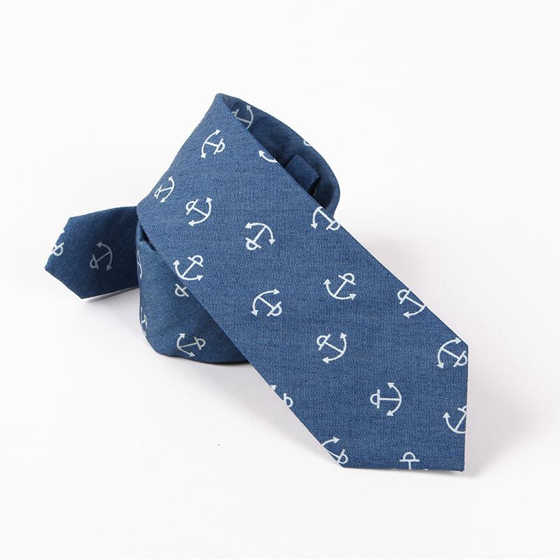 

TIESET Cotton Blue Jean Navy Style Necktie Pirate Skull Ship's Anchor Fishbone Element Tie Casual Style For Men  Style