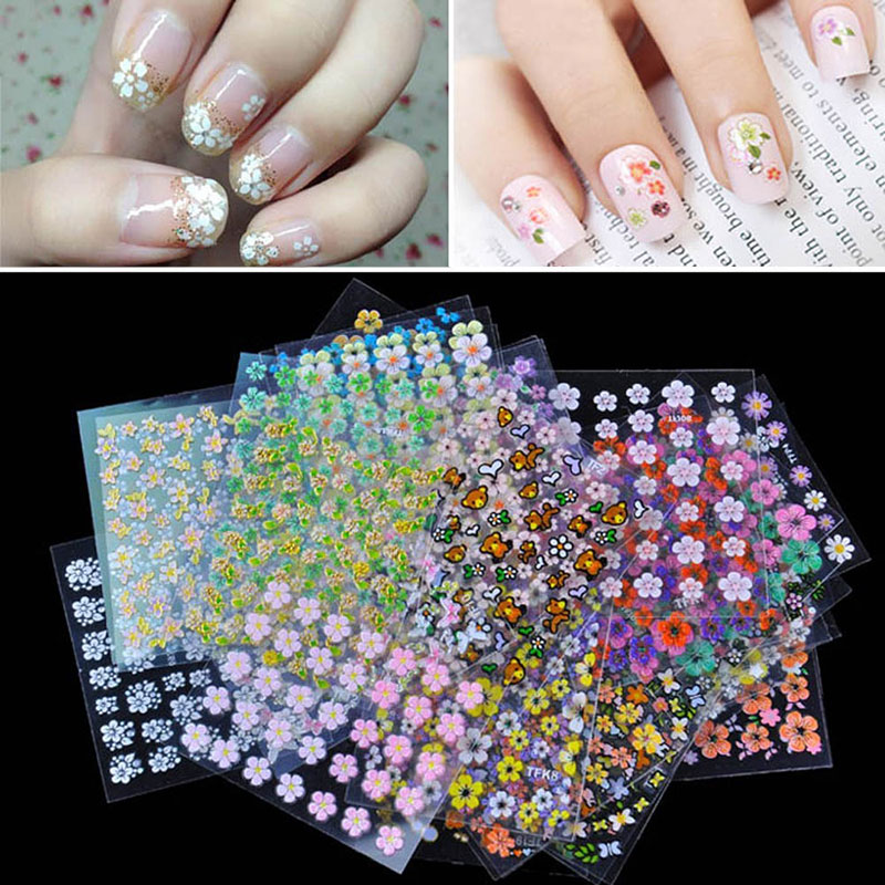 

30 pcs Floral Design Manicure Transfer Nail Art Tips Stickers Decals 3D Flowers Beauty Tickers For Nails, Color send at random