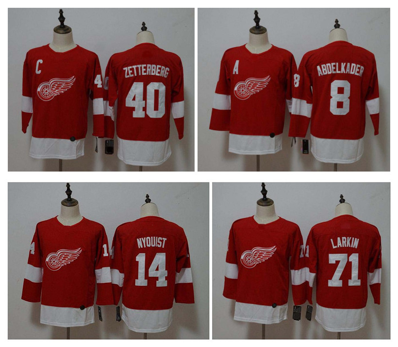 

2018 Kids Detroit Red Wings Jersey 71 Dylan Larkin 40 Henrik Zetterberg 8 Justin Abdelkader 14 Gustav Nyquist Stitched Youth Hockey Jerseys, As pic