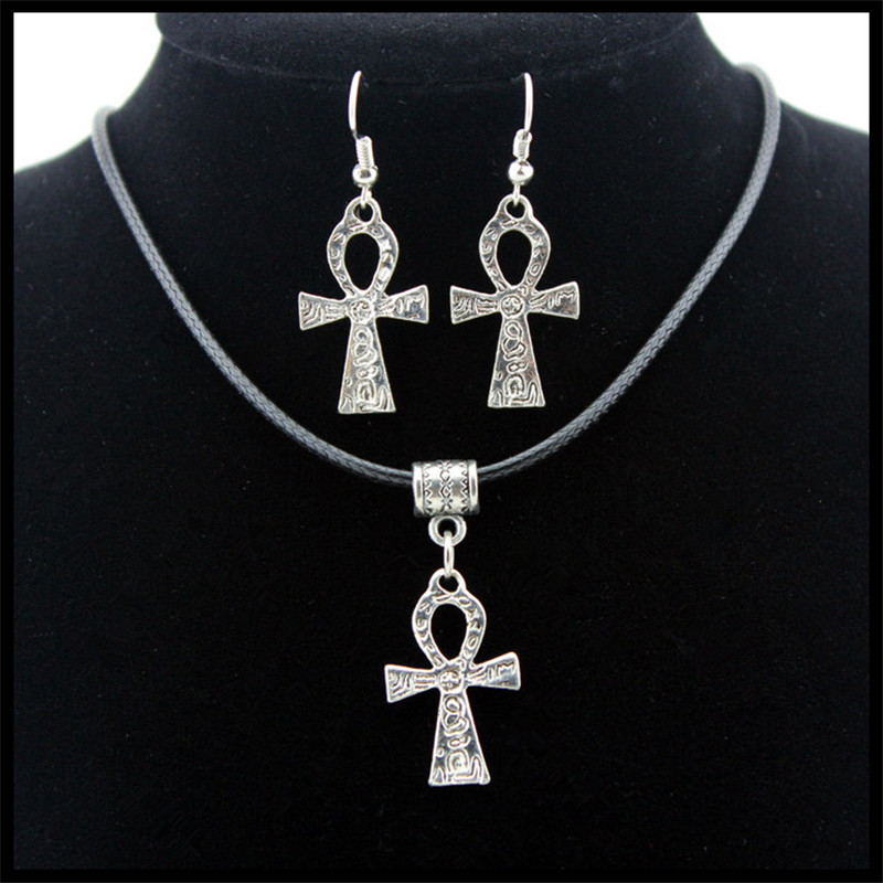 

Egyptian Ankh Life Symbol Necklace Jewelry Sets Cheap Price Womens Vintage Ankh Cross Charm Earrings Necklace Jewelry Sets