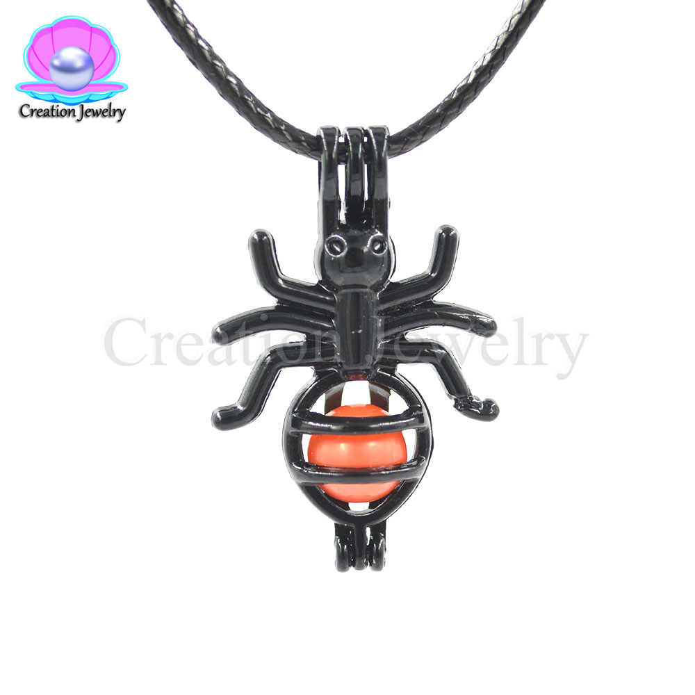 Spider Black Wish Luck Bead Cage locket Pendant Your Own Pearls Rock Add Perfume Essential Oils to Create a Scent Diffusing-image-419259040