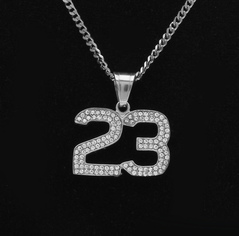 

Stainless Steel Iced Out 23 No Pendant Bling Bling Rhinestone Crystal Men's Hip hop Pendant Necklace Chain Drop Shipping